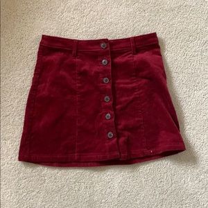 Maroon corduroy button up skirt